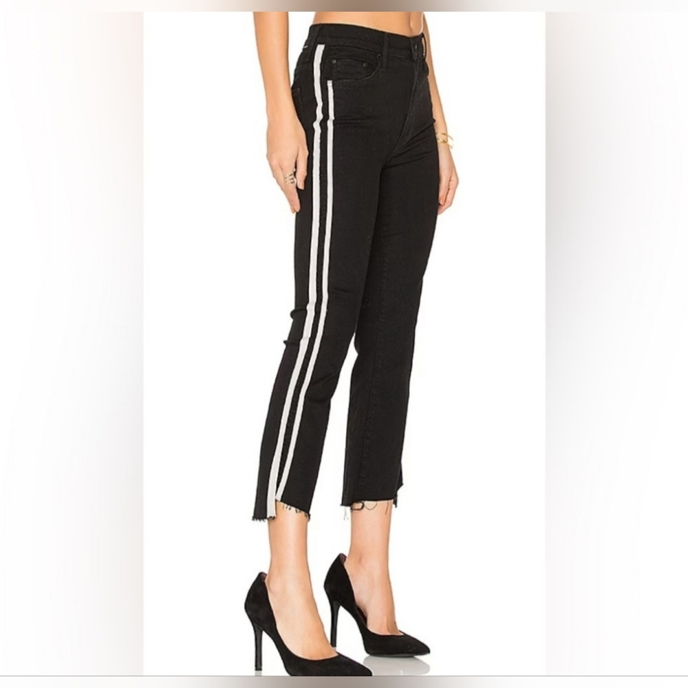 Mother Insider Striped Crop Step-Hem Fray Jeans In Guilty Racer Size 28 - Picture 2 of 16